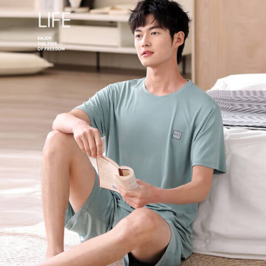 Sangqin Été décontracté grande taille pyjamas pour hommes à manches courtes de grande taille peut être porté à l'extérieur pour les jeunes élèves des vêtements à la maison hde9928 [coton] M
