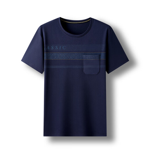 中老年人夏季圆领短袖T恤中年男士凉感冰丝休闲上衣爸爸装夏装男 695藏青 均码 165/S（建议110斤以下）