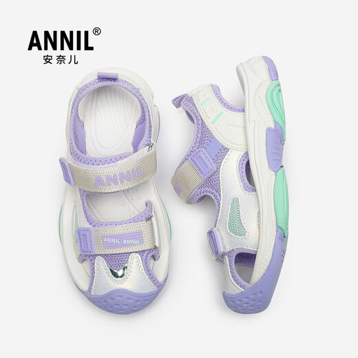 Annil (Annil) Girls' Sandals 2025 New Summer Children's Sports Baotou Sandals Soft Sole Non-Slip Velcro Beach Shoes 6339 Purple 29 Inner Length 18.5cm/Suitable for Foot Length 17.5cm