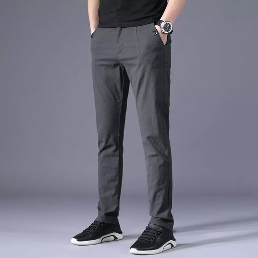 [Le code de marque déferle le code pour prendre la bonne affaire] Pantalon décontracté en soie de glace d'été pour hommes pantalons à la mode à la jambe droite 688 Blue 34 Taille