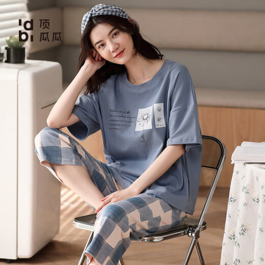 Urban Beauty 2025 new pajamas for women for summer pure cotton short-sleeved two-piece summer striped home clothing yzt9854 M women's style recommended 80100Jin [Jin equals 0.5 kg]