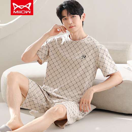 MiiOW Summer Pajamas Men's Modal Thin Short Sleeve Shorts Casual Plus Size Two Pieces YS9721 L Recommendation - 130Jin Jin is equal to 0.5kg