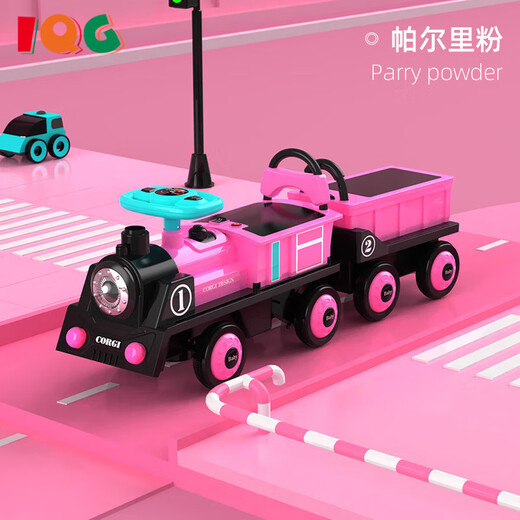 IQG品牌儿童电动车四轮遥控汽车男孩小孩宝宝玩具车小火车玩具 电动款-蓝色火车头+1节蓝色车厢