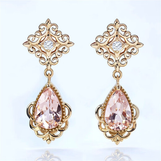 HEEKAIYI pink gemstone earrings for women morganite 18k diamond earrings Chinese Valentine's Day birthday gift for wife and girlfriend Selected pink morganite earrings 1.4 carat/18k gold inlaid