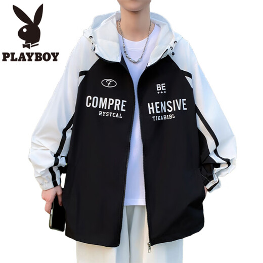 
Playboy (PLAYBOY) Men's Sunscreen Clothes New American casual printed hooded sunscreen clothing Men's ice silk cool quick-drying fishing clothing 6621 Black L About 100-120 Jin [Jin equals 0.5 kg] Can be worn