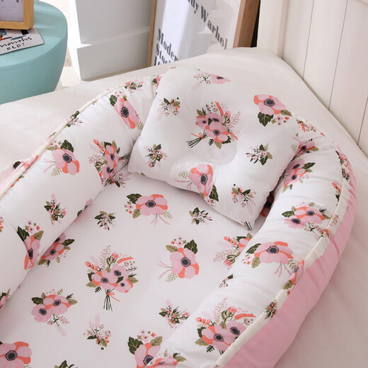 Fully cotton breathable and detachable portable crib mid-bed bionic baby nest baby pillow travel crib grey edge animal (no quilt) HDJ 50*85