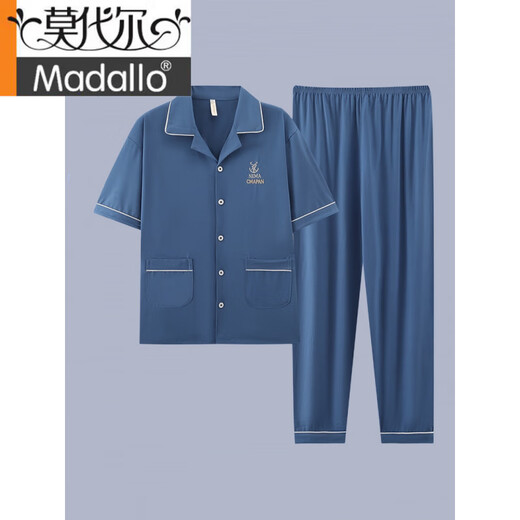 莫代尔2025年新款男士睡衣短袖纯棉套装夏季男款长裤青少年可外穿家居服 G3884蓝色-短袖长裤 XL 【建议120-140斤】