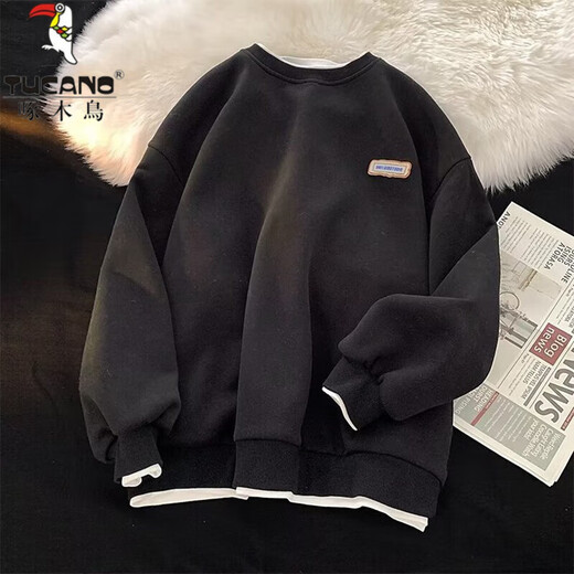 Woodpecker long-sleeved T-shirt men's round neck bottoming shirt for men and women couples autumn and winter youth loose sweatshirt men's top white regular XL (recommended weight 120-140Jin Jin equals 0.5 kg)