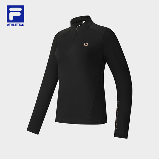 FILA official women's knitted long-sleeved top 2025 autumn fitness sports half-zip simple long T