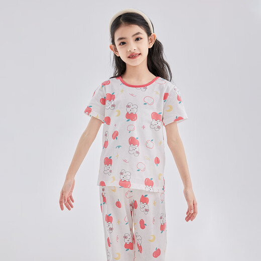 
DEESHA [7A antibacterial cotton mesh jacquard] Girls' thin short-sleeved pajamas set soft cotton skin-friendly air conditioning suit