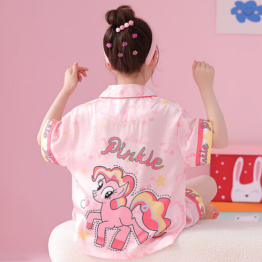 诗茹梦春夏季翻领女孩女童夏季套装家居服冰雪丝卡通款开衫睡衣儿童短袖 6629#（彩虹小马） 110 童8码 100-110CM 30-40斤