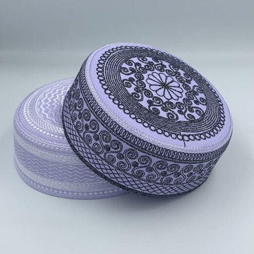 Mibai new style worship hat men's ethnic style Hui Hui hat Hui Saudi Arabian shallow hat Hui people round edge flat top embroidered hat black 55cm