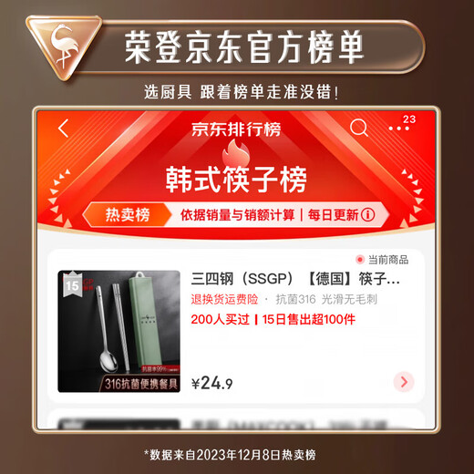 Sansi Steel (SSGP) Antibacterial Portable Tableware Stainless Steel Chopsticks and Spoons Set Three-piece Set for Single Students to Take to Work Upgraded 316 Portable Spoons and Chopsticks + Green Box