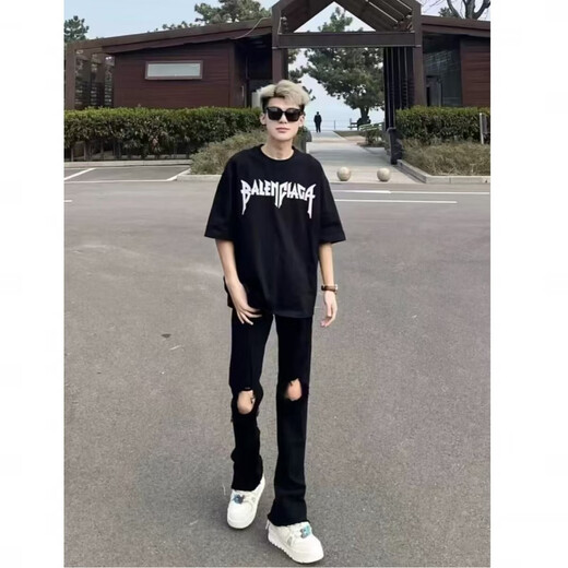 Digada lazy popular Harajuku versatile trendy black denim trousers simple literary ins new fashion CXPF-6630 black XL