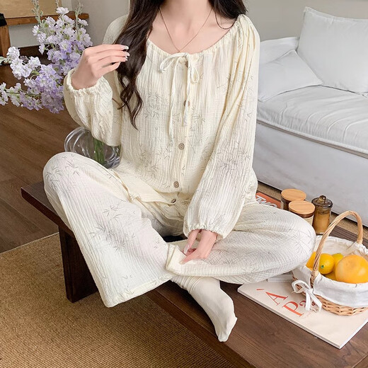 梦特娇（MONTAGUT）云朵棉睡衣女春秋季长袖吊带三件套可爱树叶纯欲风家居服2025新款 tfn#f9928 5XL m建议75-95斤