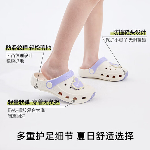 Carter Rabbit Children's Shoes Children's Sandals and Crocs 2025 Summer New Product Lightweight Anti-Slip Wear-Resistant Baotou Baby Shoes White Purple Inner Length 14cm_Foot Length 13.0-13.5cm