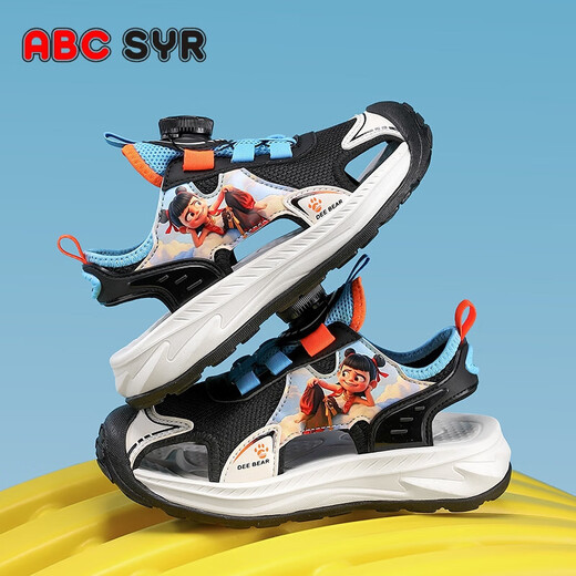 ABCSYR 新款夏季哪吒男童凉鞋包头防撞防滑透气户外卡通沙滩鞋 SK983黑橘 30 内长18.8CM