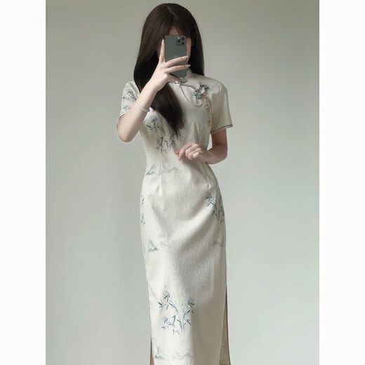 AEMAPE new Chinese gentle retro Republic style cheongsam 2025 summer new young girl improved dress long 718 lily of the valley M suggests 80-95 Jin [Jin equals 0.5 kg]