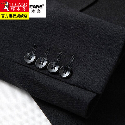 Woodpecker Business Suit Suit Men's Slim Youth Professional Wear Formal Work Suit Wedding Groom's Dress Jacket Two-button Black + Pants + Shirt + Free Leather Tie L - Pants size can be noted