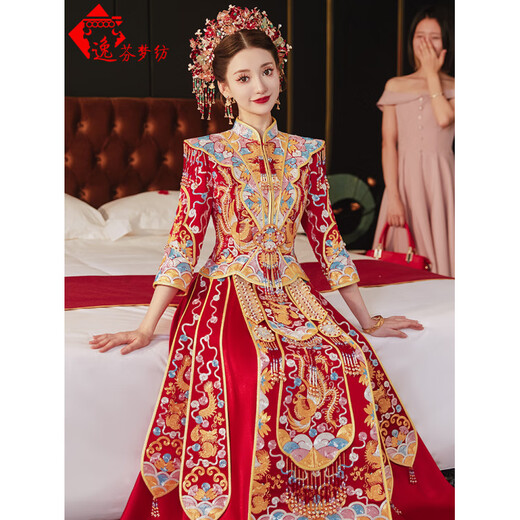 Yifen Mengfang High-End Xiuhe Suit Bride 2025 Nouvelle robe de mariée Robe de mariée chinoise Dragon et Phoenix Robe de mariée de robe Phoenix Robe rouge Robe automne