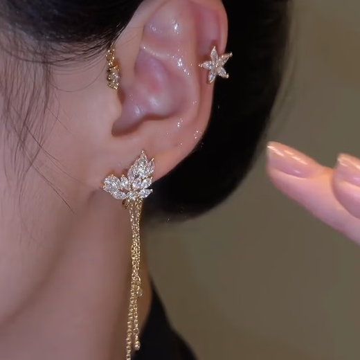 Miao Yijia Earrings Tassel Earrings Earrings Earrings Earrings No Piercing Girls Birthday Gifts Women 2025 New Jewelry Earrings Jewelry Star Flower Tassel Earrings Pair