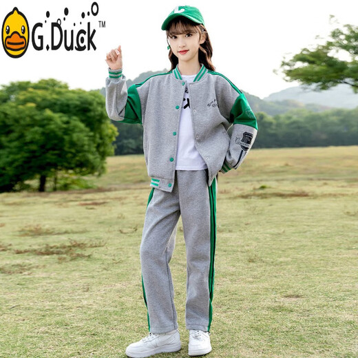 G.DUCKKIDS儿童套装女童秋装2025春秋季新款洋气小女孩运动棒球服卫衣两件套 BQ1396黑色 120 cm