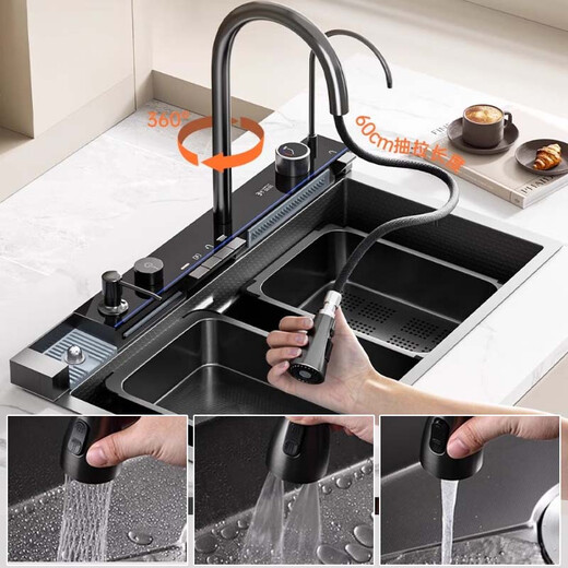 Kashati Whale Flying Rain Waterfall Waterfall 304 en acier inoxydable multifonction grande lavage de lave-vaisse
