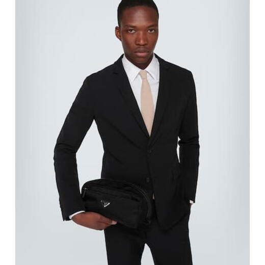 PRADA Luxury Men's RE NYLON Leather Trim Cosmetic Bag Black One Size