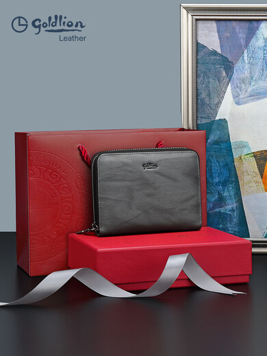 Bolsa de oro Goldlion Posición múltiple para hombres de cuero genuino Gran capacidad Card Hide Card Card Bold Bag Card Bag Cubierta Gris