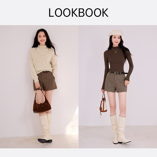 Xiangying coffee color a-line woolen shorts for women 2025 winter new style with wool retro high-waisted houndstooth wide-leg pants coffee color S 155/80A/85-95Jin Jin equals 0.5 kg