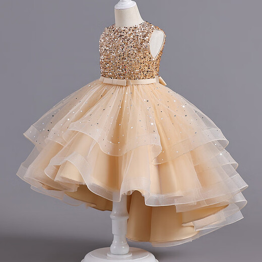Prinzessin Ye Yus Sommerpinox Puffy Tail Kleid 3-14 Jahre alt modische Laufstegkostüm Champagner Golden A88, durchschnittliche Größe 17081-90jin [Jin ist 0,5 kg]