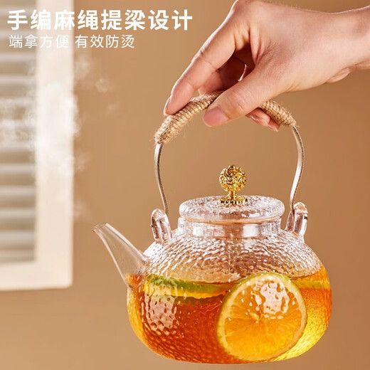 Platinum glass hammered teapot, tea water separation, high temperature resistance, thickened tea set, household health care set with liner, snow dot lifting beam teapot 900ml