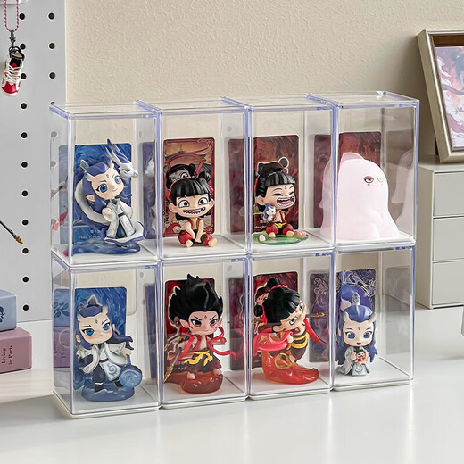 Wei Nezha Figure Display Box Acrylic Transparent Bubble Mart Nezha Two Blind Box Ornament Doll Dustproof Storage Cabinet Cream Color Large Three-Layer Ladder Display Stand No Installation and Ready to Use Out of the Box