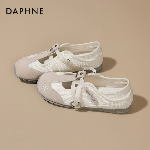 
Daphne retro genius training shoes for women 2025 summer new fashion casual white shoes flat sole breathable shallow mouth versatile women's shoes beige 37