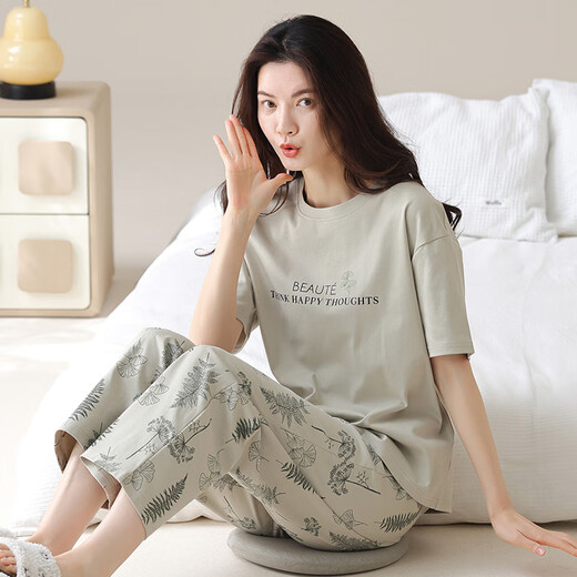 北极绒睡衣女春夏季短袖长裤纯棉韩版学生夏天可外穿全棉家居服套装 YZT9716棉短长 M (80-100斤)