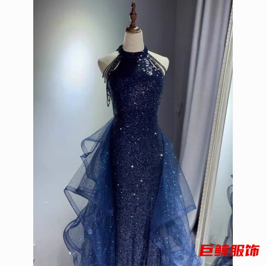 Tromlfz temperament evening dress skirt for women light luxury niche high-end host birthday coming-of-age ceremony elegant violin performance suit blue S