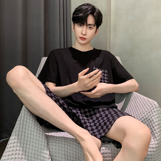 
Heyu men's summer thin short-sleeved pajamas plus fat plus large size casual home clothing 378 black diamond + 6629# headphones panda 175 men's L[100-135Jin[Jin equals 0.5 kg]]