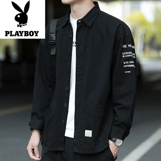 花花公子（PLAYBOY）2025春秋季男士工装长袖衬衫休闲潮流宽松免烫衬衣外套 长.袖9922款(深灰色) XL