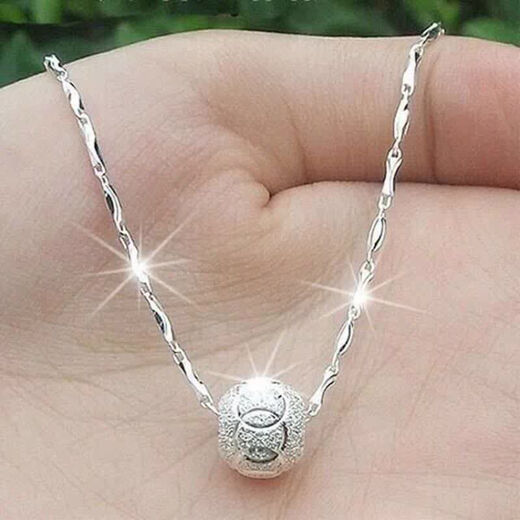 RSRDDY Old Phoenix Sterling Silver 9999 Necklace Girls Ingot Chain Transfer Bead Pendant Silver Jewelry Gift for Girlfriend and Wife Frosted Transfer Bead Silver Water Wave Chain/Same Style as Lao Fengxiang with Trapped Beast 6.8g Solid and Beautiful Packaging
