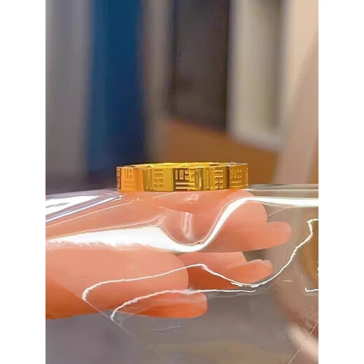 OEMG Old Phoenix Gold Store's Ancient Method Inherited 24k Gold New Trendy National Style Small and Exquisite Blessing Ring Closed Ring Plain Ring Light Blessing Ring US Size 9