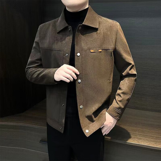Men's autumn and winter thickened velvet warm cotton coat trendy slim stand collar men's jacket fashionable jacket versatile jacket men brown velvet thickened 2XL recommended 160-180Jin Jin equals 0.5 kg