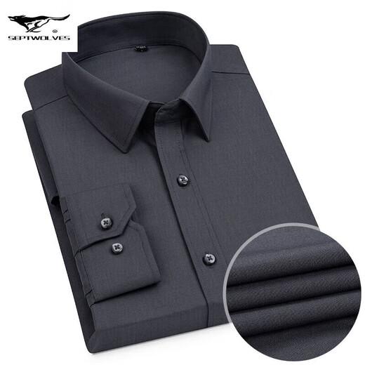 Sept Wolves Shirt de coton de l'âge moyen et des jeunes hommes 2024 Four Seasons Universal Breathable Business Pocket Multi-Color Working Long Manneve 6630 38