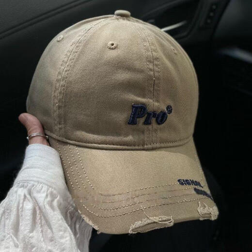 Woodpecker American old-fashioned retro hole soft-top baseball cap for women Korean style fashionable embroidery face-showing duck tongue hat for men trendy brand beige-pro letter M adjustable