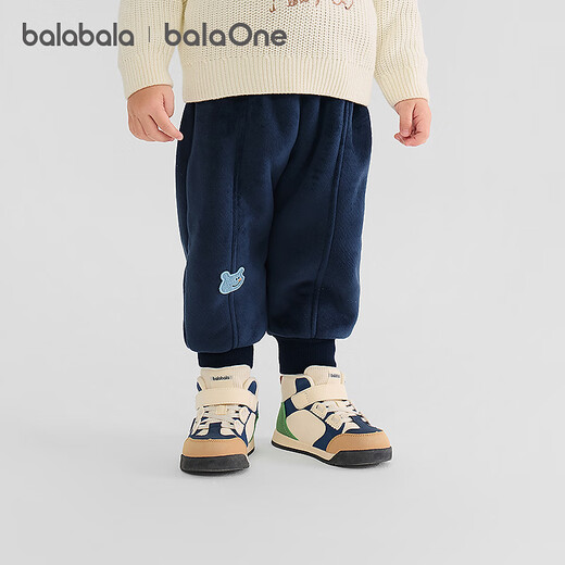 Balabala children's clothing baby trousers plus velvet warm leggings 2025 new winter clothing boys and girls pants cute and fashionable dark blue 80821 (46% users selected) 100