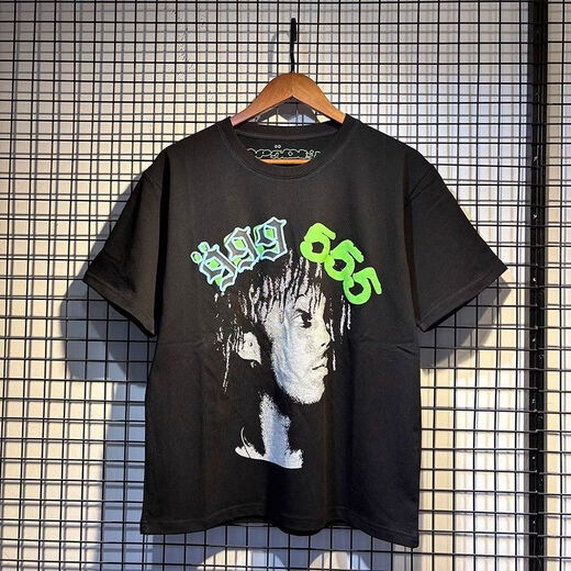 WVGA American Fashion Brand YoungThug Same Sp5der Foam Printing High Street Trendy Loose Camiseta de manga corta Men 6218 Black S Altura 160-170
