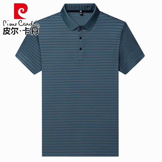 皮尔卡丹（pierre cardin）夏季中年男士桑蚕丝短袖t恤翻领条纹爸爸装体恤polo衫 H9866灰色 M 165 推荐90-120斤