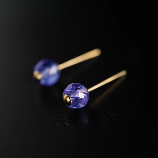 Fat Donglai's same style gemstone earrings Purple Star simple tanzanite earrings for women 18K gold colored treasure earrings gift 4-5mm/tanzanite/18K gold earrings with 18K gold silicone ear plugs