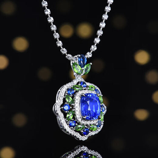 HEEKAIYI unfired sapphire necklace for women 18k diamond pendant luxury Chinese Valentine's Day birthday gift for wife and girlfriend Unfired cornflower sapphire necklace 2.26 carats 18K gold diamond inlaid