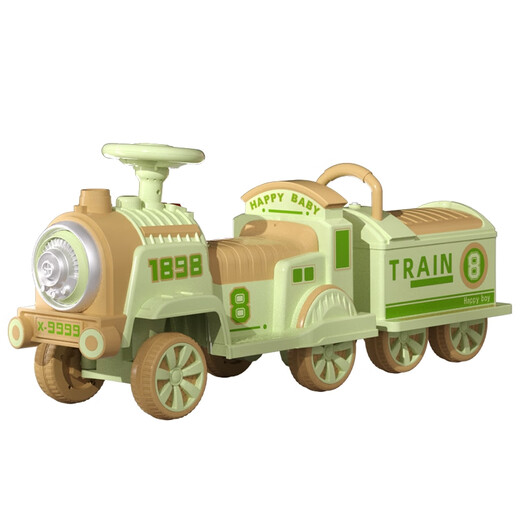 Le train du village de Shantoulin peut être contrôlé à distance pour la voiture électrique pour enfants pour hommes et femmes Toys à quatre roues voiture à deux places batterie électrique batterie rétro Jungle Green Single Single Drive + Front + Cabin Electric Drive