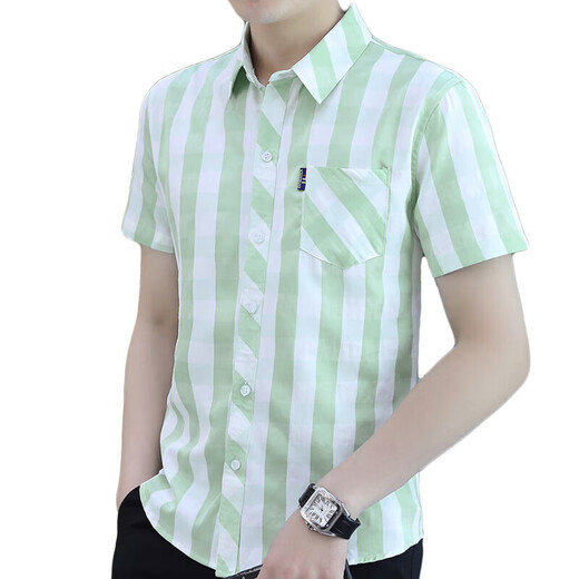 Hailan Home's brand plaid shirt men's short-sleeved summer casual handsome Korean style slim-fit trendy men's shirt 100 838 green 3XL 147-160Jin [Jin equals 0.5 kg]